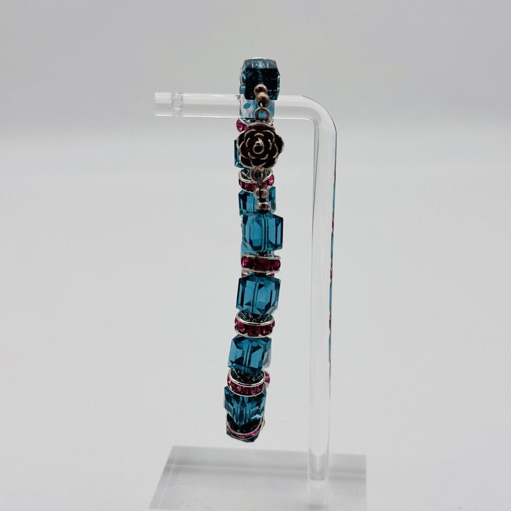 Blue Crystal Pink Rhinestone Bracelet Rose Magnetic 925 Clasp Jewelry Classic - Picture 6 of 12